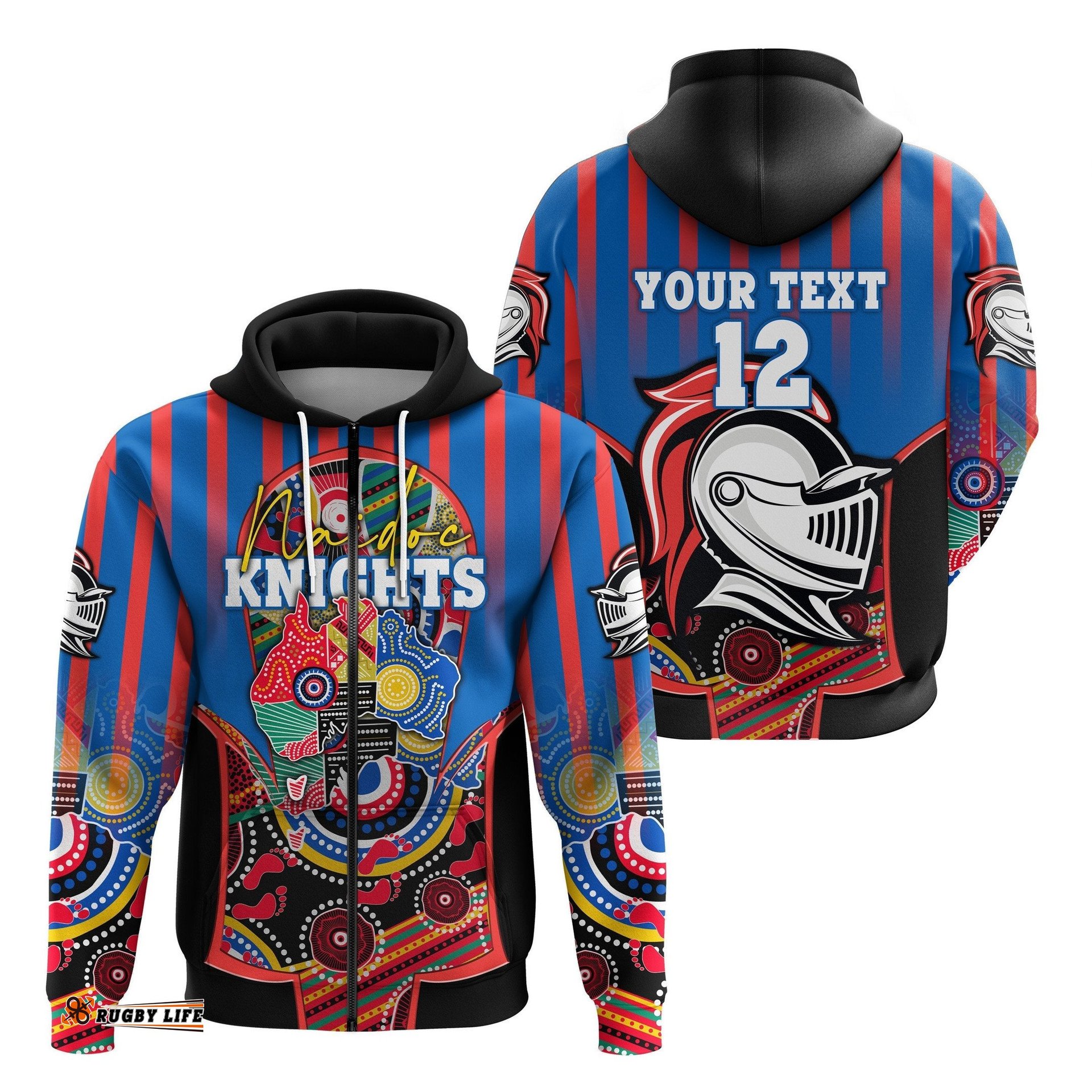 custom personalised knights zip hoodie newcastle naidoc week aboriginal