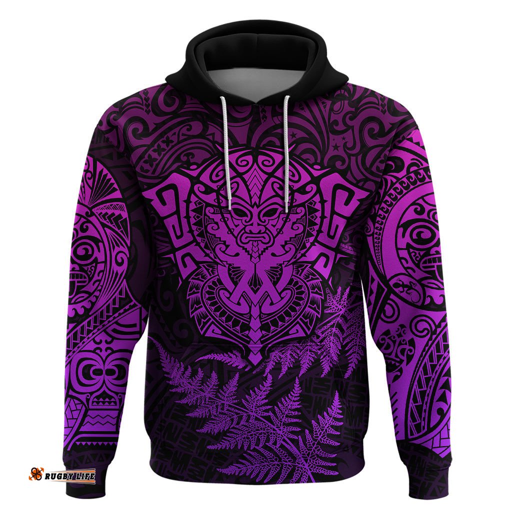 new zealand rugby hoodie silver fern all black mix ta moko purple style