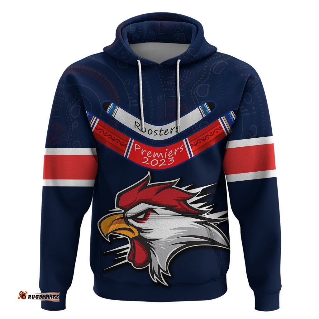 roosters permier hoodie nrl mascot with aboriginal