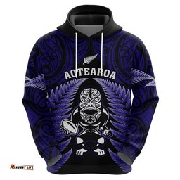 new zealand aotearoa rugby hoodie nz tiki with maori fern world cup blue version
