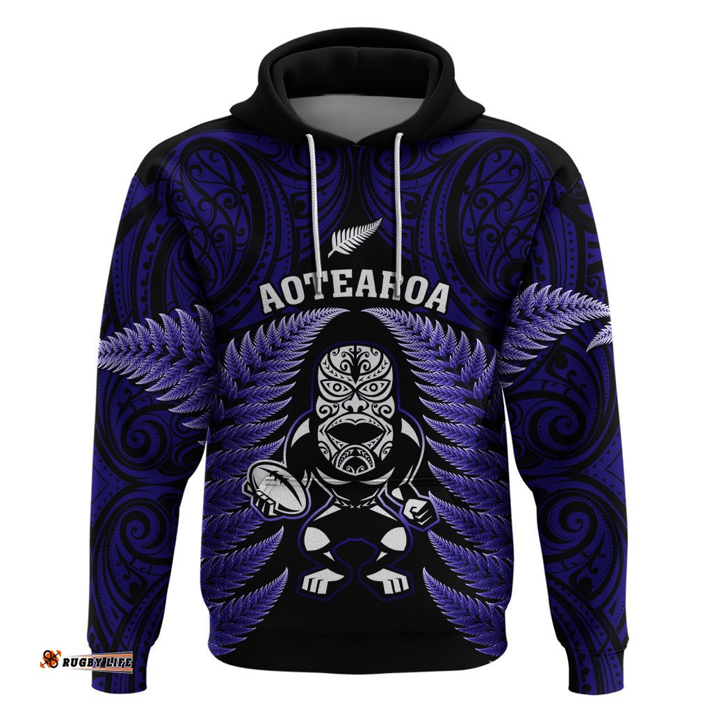 new zealand aotearoa rugby hoodie nz tiki with maori fern world cup blue version