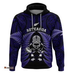 new zealand aotearoa rugby hoodie nz tiki with maori fern world cup blue version