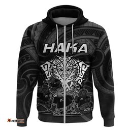 personalised new zealand rugby hoodie aotearoa ka mate haka all black mix ta moko white style