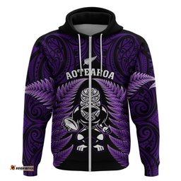 new zealand aotearoa rugby hoodie nz tiki with maori fern world cup purple version