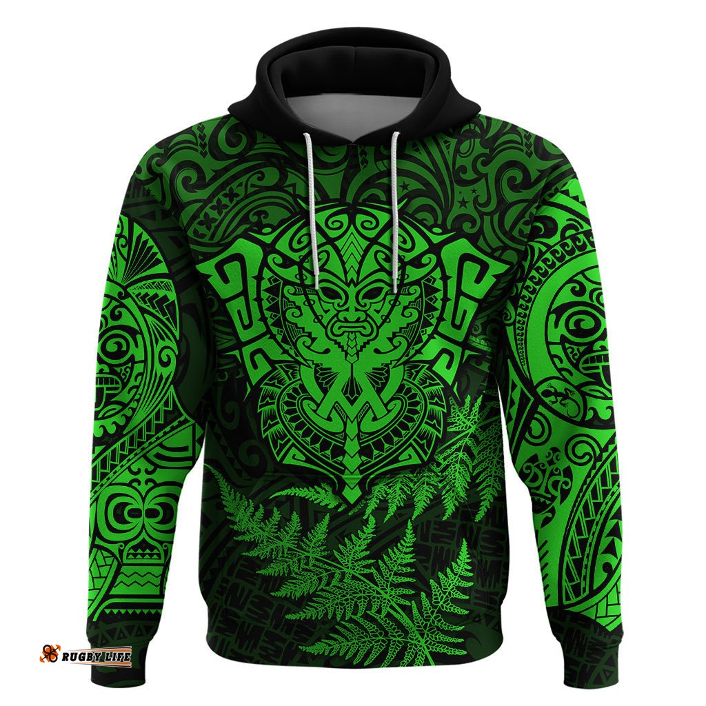 new zealand rugby hoodie silver fern all black mix ta moko green style 04