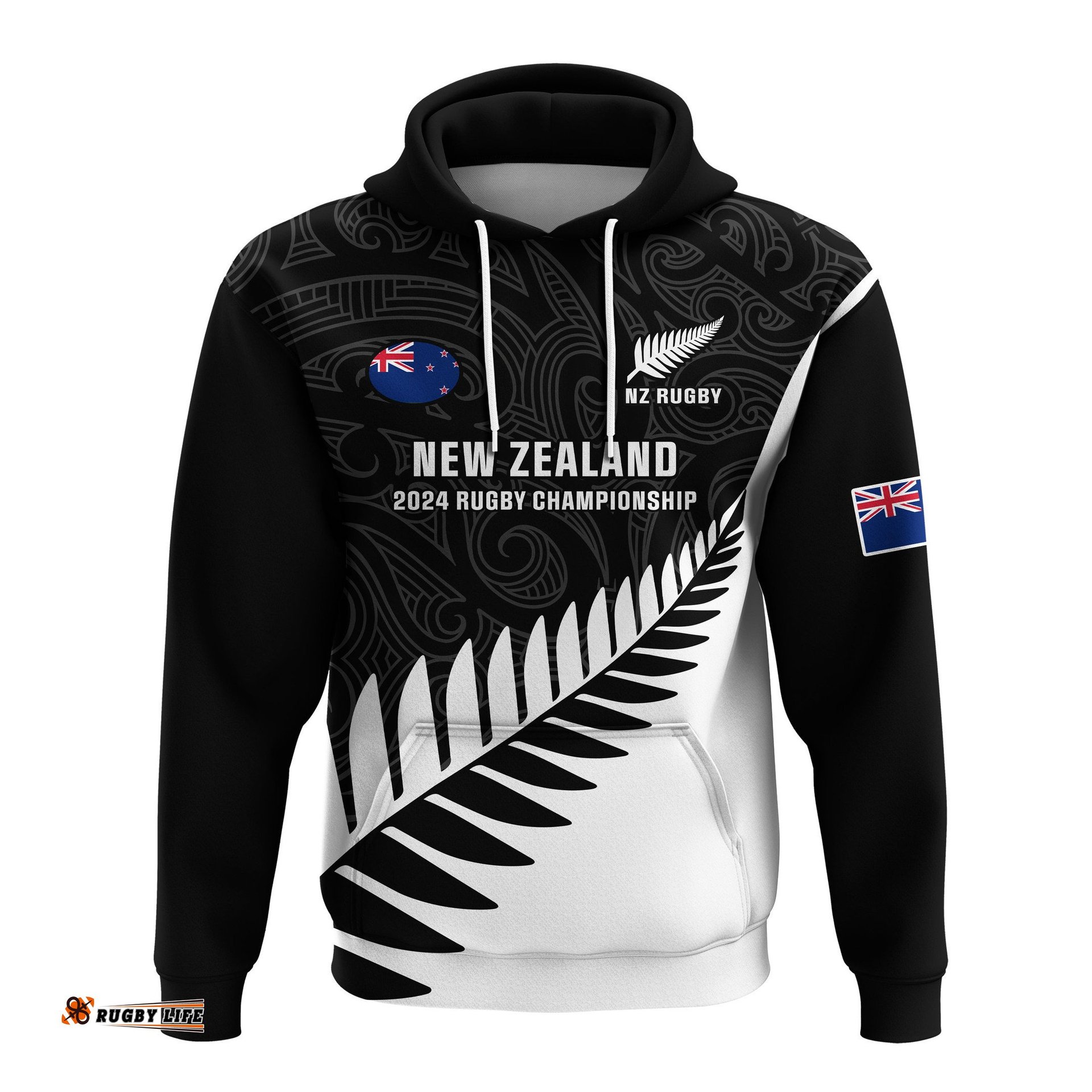 personalised new zealand silver fern rugby hoodie all black go champions maori pattern