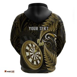 personalised new zealand darts hoodie happiness is a tight threesome maori gold