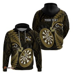 personalised new zealand darts hoodie happiness is a tight threesome maori gold