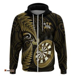 personalised new zealand darts hoodie happiness is a tight threesome maori gold
