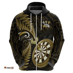 personalised new zealand darts hoodie happiness is a tight threesome maori gold