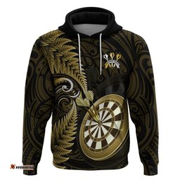 personalised new zealand darts hoodie happiness is a tight threesome maori gold