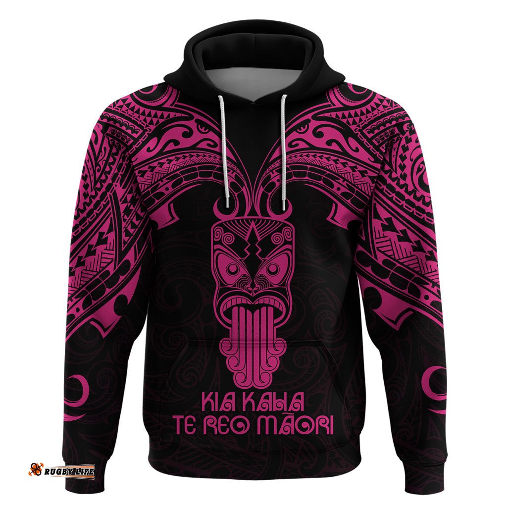personalised new zealand te reo maori hoodie kia kaha maori language week pink style