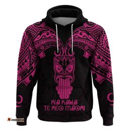 personalised new zealand te reo maori hoodie kia kaha maori language week pink style
