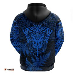 personalised new zealand rugby hoodie silver fern all black mix ta moko blue style