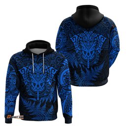 personalised new zealand rugby hoodie silver fern all black mix ta moko blue style