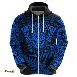 personalised new zealand rugby hoodie silver fern all black mix ta moko blue style