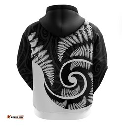 new zealand hoodie maori with silver fern white