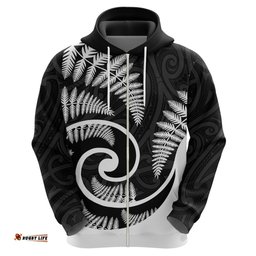 new zealand hoodie maori with silver fern white