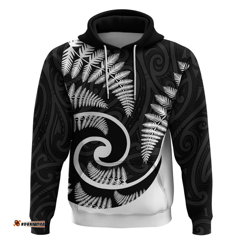 new zealand hoodie maori with silver fern white