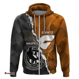 personalised collingwood and giants football hoodie together sporty style