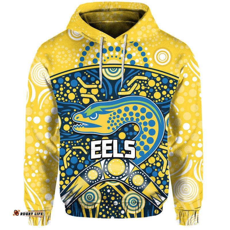 custom personalised parramatta eels rugby zip up and pullover hoodie boomerang indigenous dots
