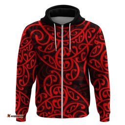new zealand hoodie maori pattern red