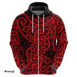 new zealand hoodie maori pattern red