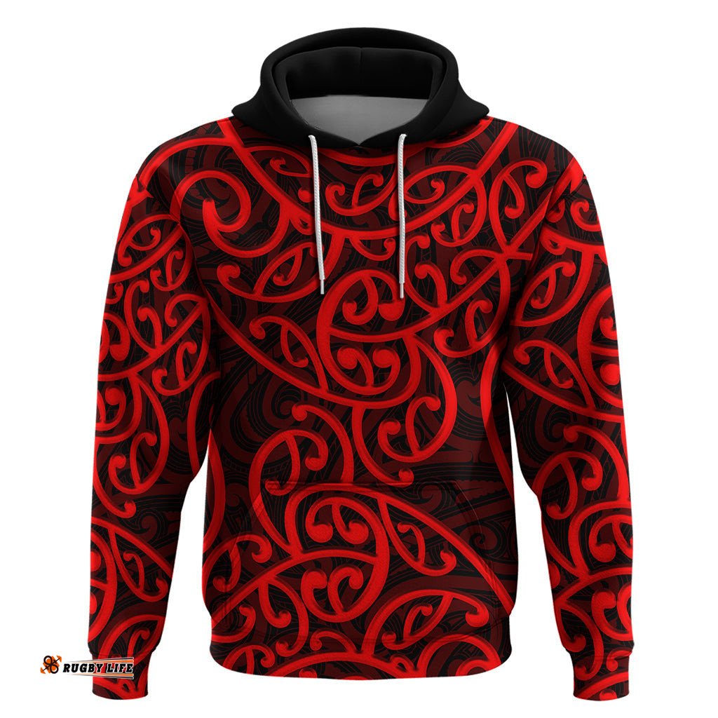 new zealand hoodie maori pattern red