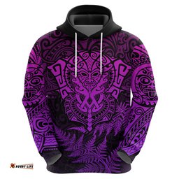 personalised new zealand rugby hoodie silver fern all black mix ta moko purple style