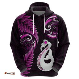 personalised new zealand hoodie aotearoa silver fern with manaia maori unique pink