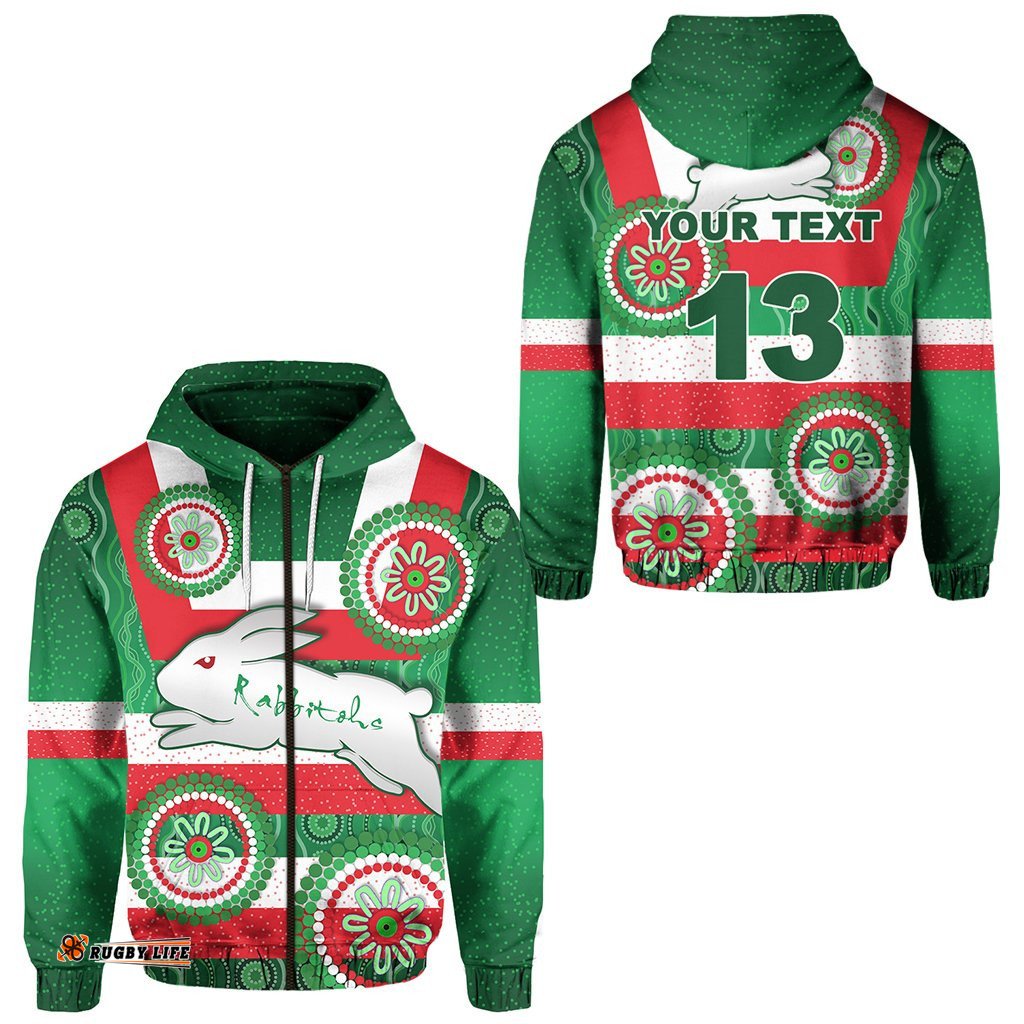 custom personalised go rabbitohs zip hoodie mix indigenous
