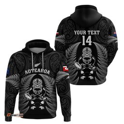 custom new zealand aotearoa rugby hoodie nz tiki with maori fern world cup black version