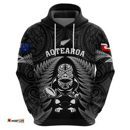 custom new zealand aotearoa rugby hoodie nz tiki with maori fern world cup black version