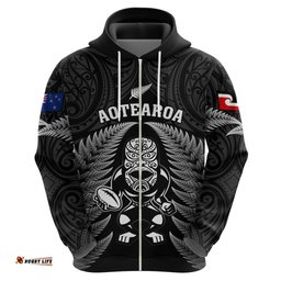 custom new zealand aotearoa rugby hoodie nz tiki with maori fern world cup black version