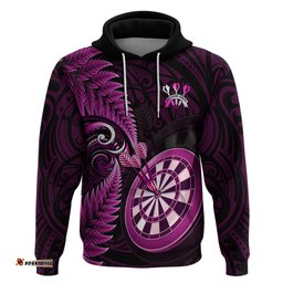 personalised new zealand darts hoodie happiness is a tight threesome maori pink