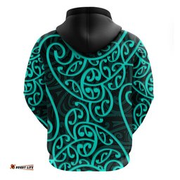 new zealand hoodie maori pattern turquoise