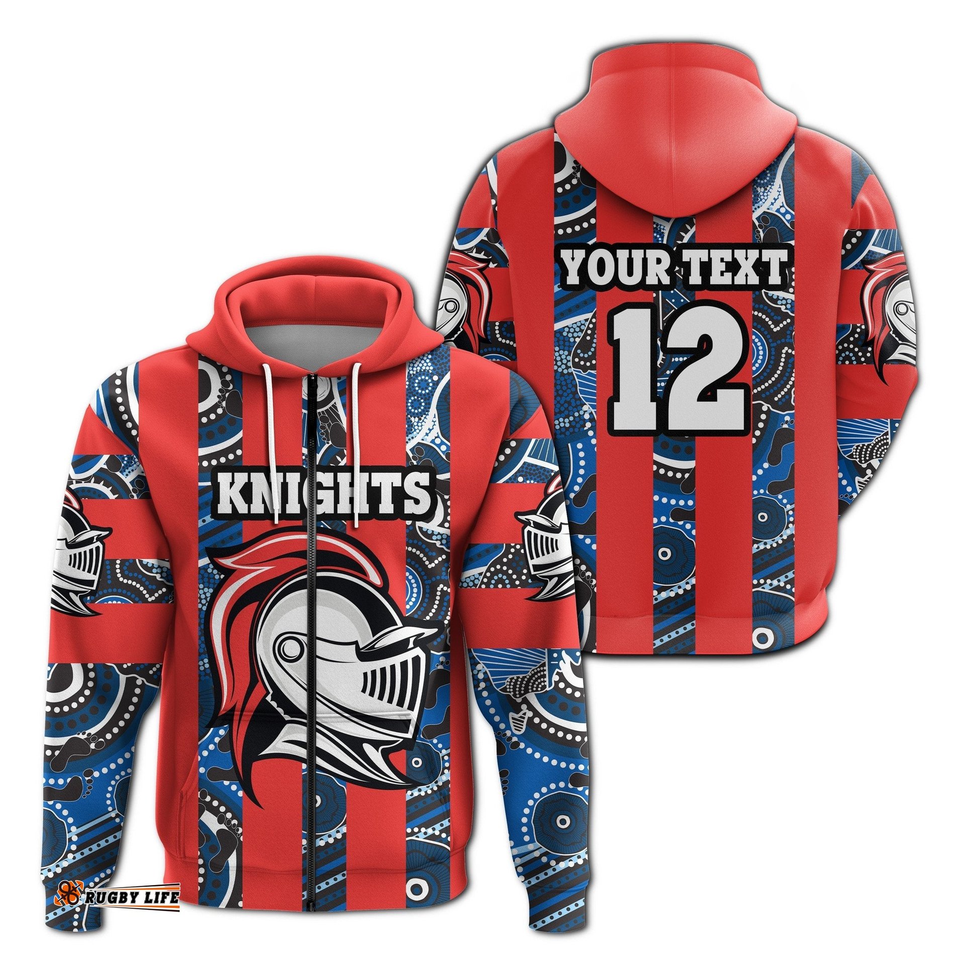 custom personalised knights zip hoodie newcastle aboriginal vertical style 01
