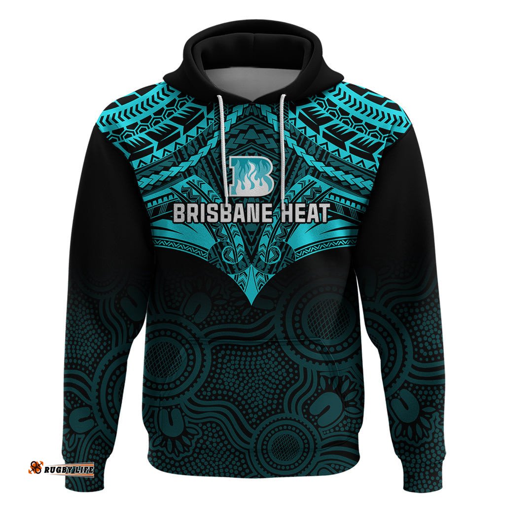custom brisbane heat cricket hoodie unique indigenous art mix polynesian pattern