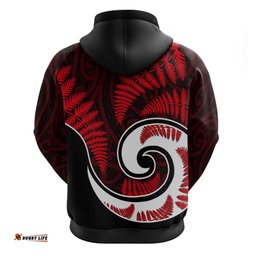 new zealand hoodie maori with silver fern red