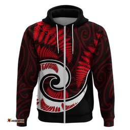 new zealand hoodie maori with silver fern red