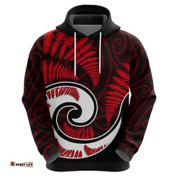 new zealand hoodie maori with silver fern red
