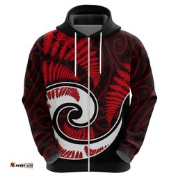 new zealand hoodie maori with silver fern red