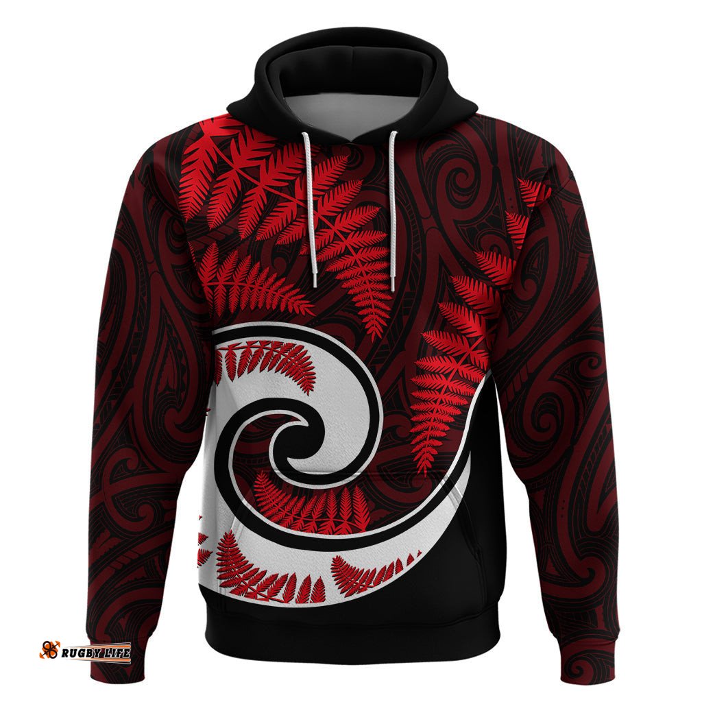 new zealand hoodie maori with silver fern red