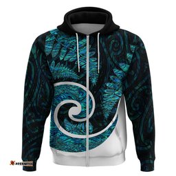 new zealand hoodie maori with silver fern papua shell green ver1