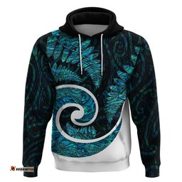 new zealand hoodie maori with silver fern papua shell green ver1