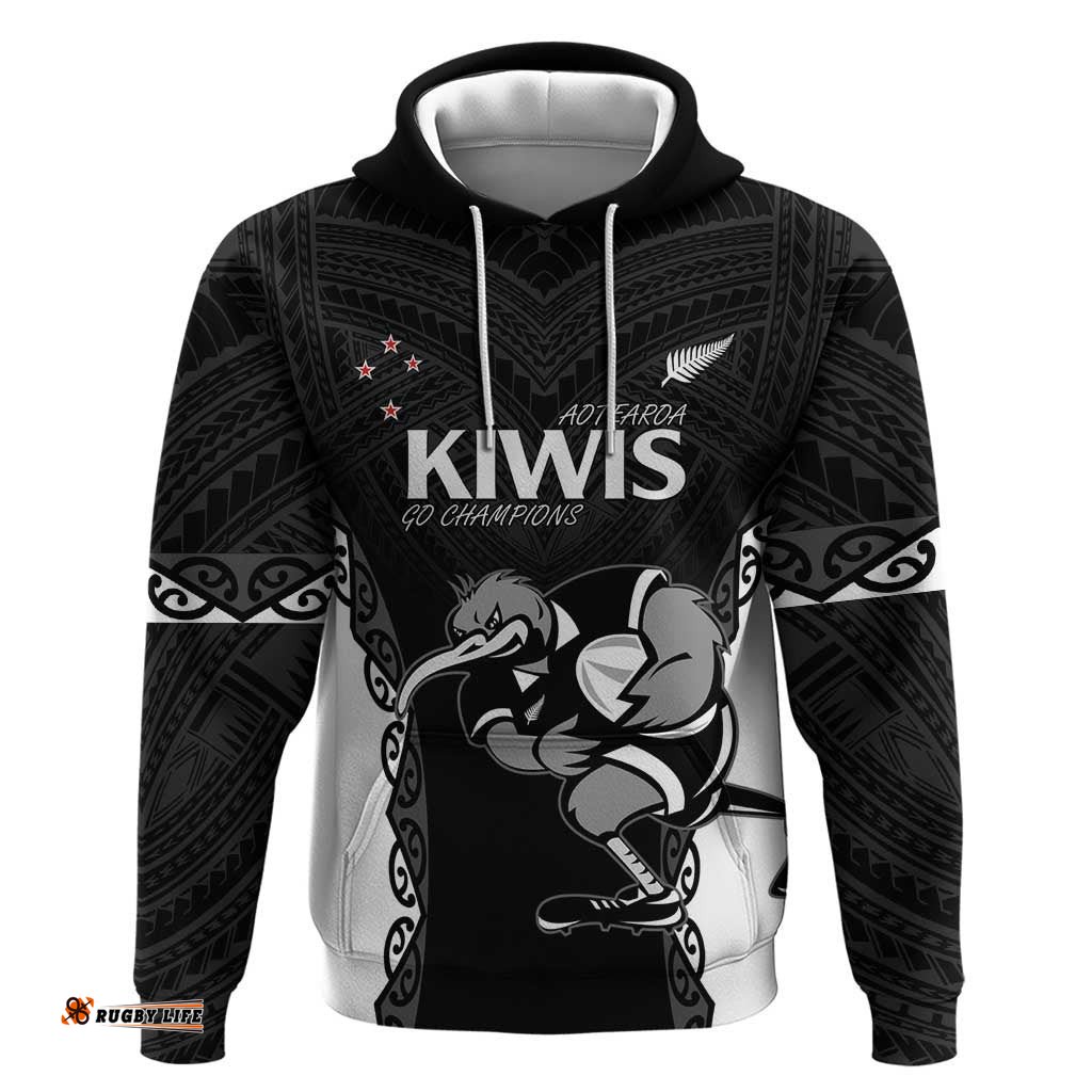 aotearoa rugby custom hoodie maori kiwi mascot style