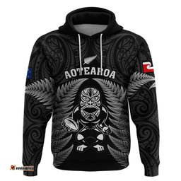 new zealand aotearoa rugby hoodie nz tiki with maori fern world cup black version