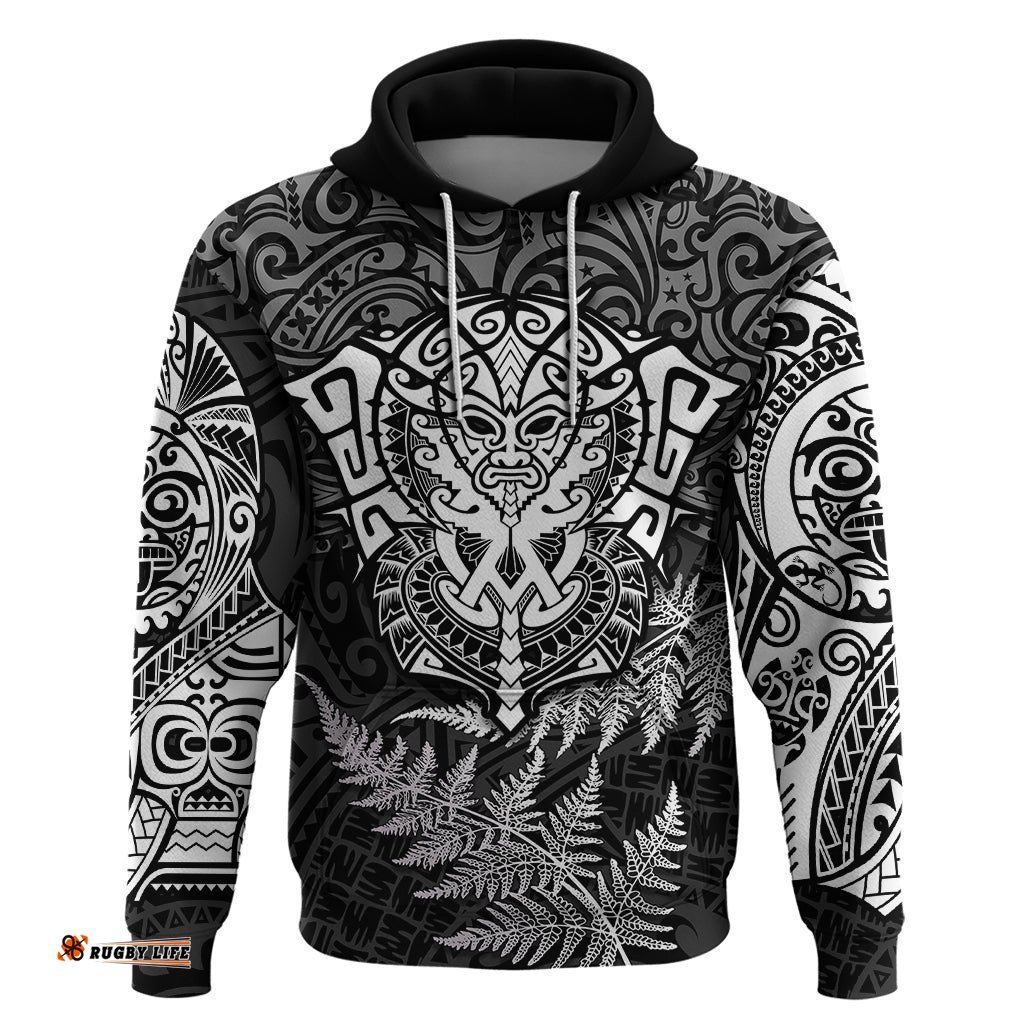 personalised new zealand rugby hoodie silver fern all black mix ta moko white style