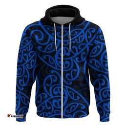 new zealand hoodie maori pattern blue