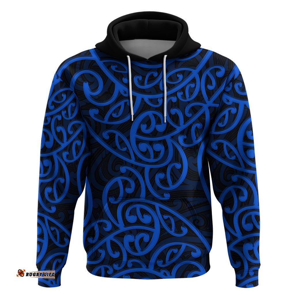new zealand hoodie maori pattern blue